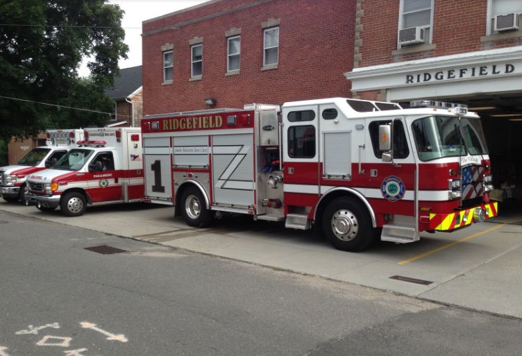 Fire trucks in front of department